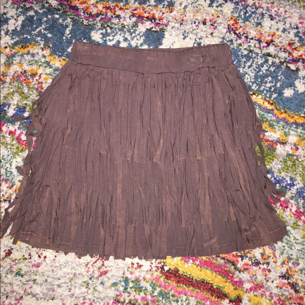 Brown fringe mini skirt
